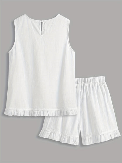 Unisex Outfit Set – White Lace Ruffle Sleeveless Shorts – view 8
