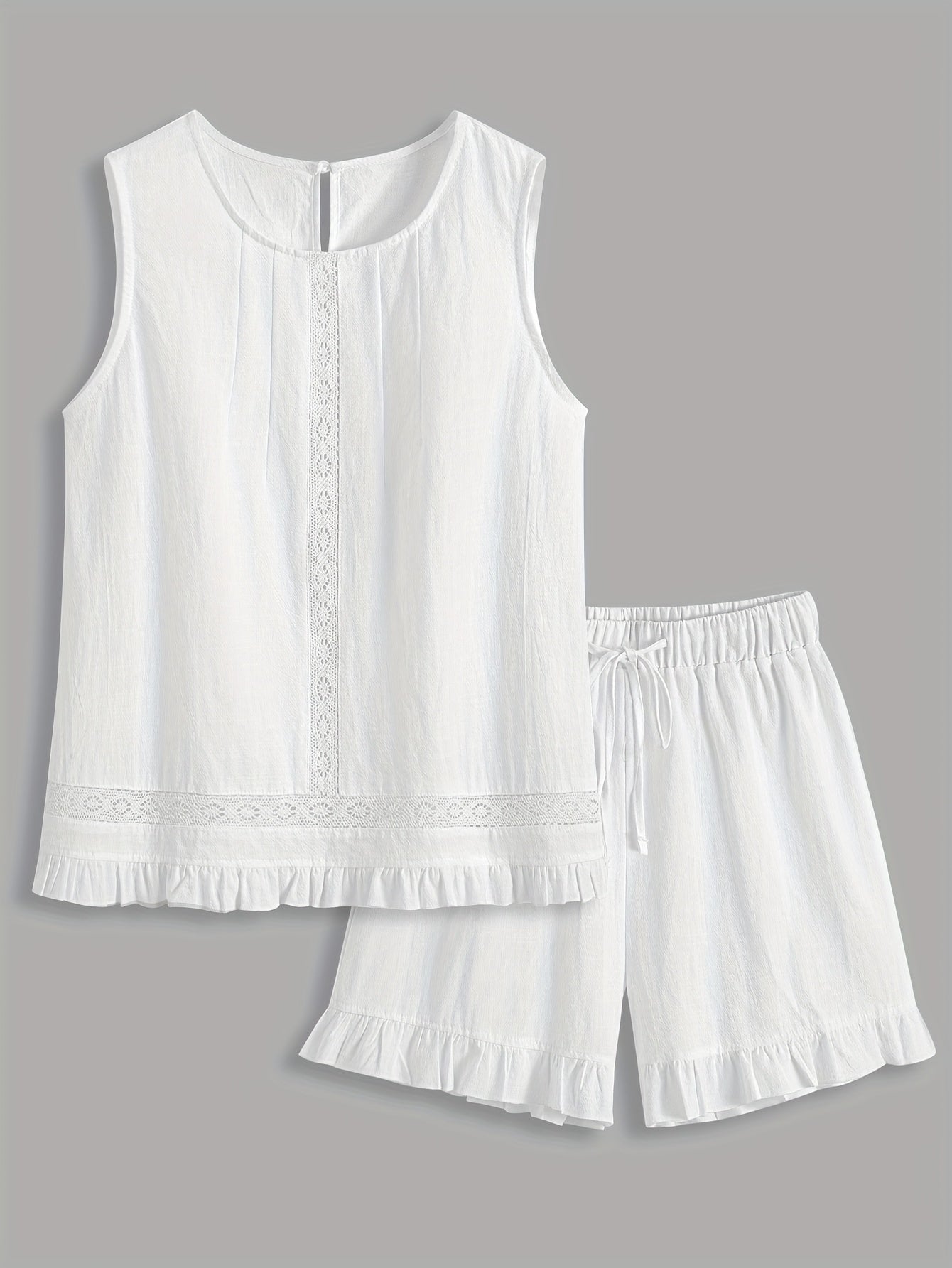 Unisex Outfit Set – White Lace Ruffle Sleeveless Shorts – view 9