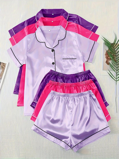 Unisex Pajama Set – Light Green + Champagne + Pink Satin Shorts – main product image
