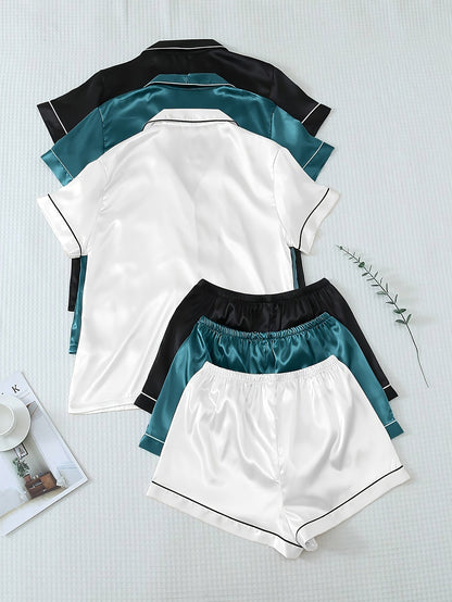 Unisex Pajama Set – Light Green + Champagne + Pink Satin Shorts – view 8