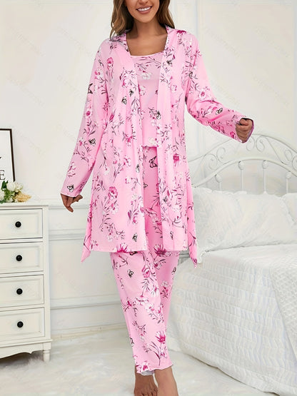 Unisex Pajama Set – Light Green Polyester Floral Printed Pants – view 12