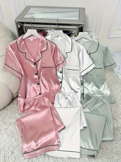 Unisex Pajama Set – Pink + Gray + Champagne Satin Pants – Pink option – view 4