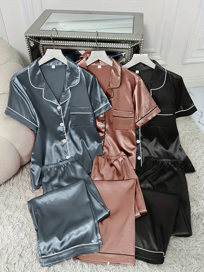 Unisex Pajama Set – Pink + Gray + Champagne Satin Pants – Pink option – view 5