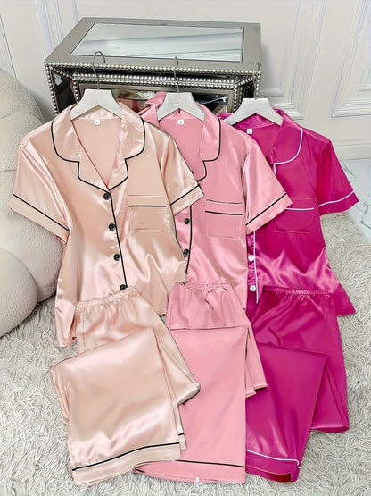 Unisex Pajama Set – Pink + Gray + Champagne Satin Pants – Pink option – view 7