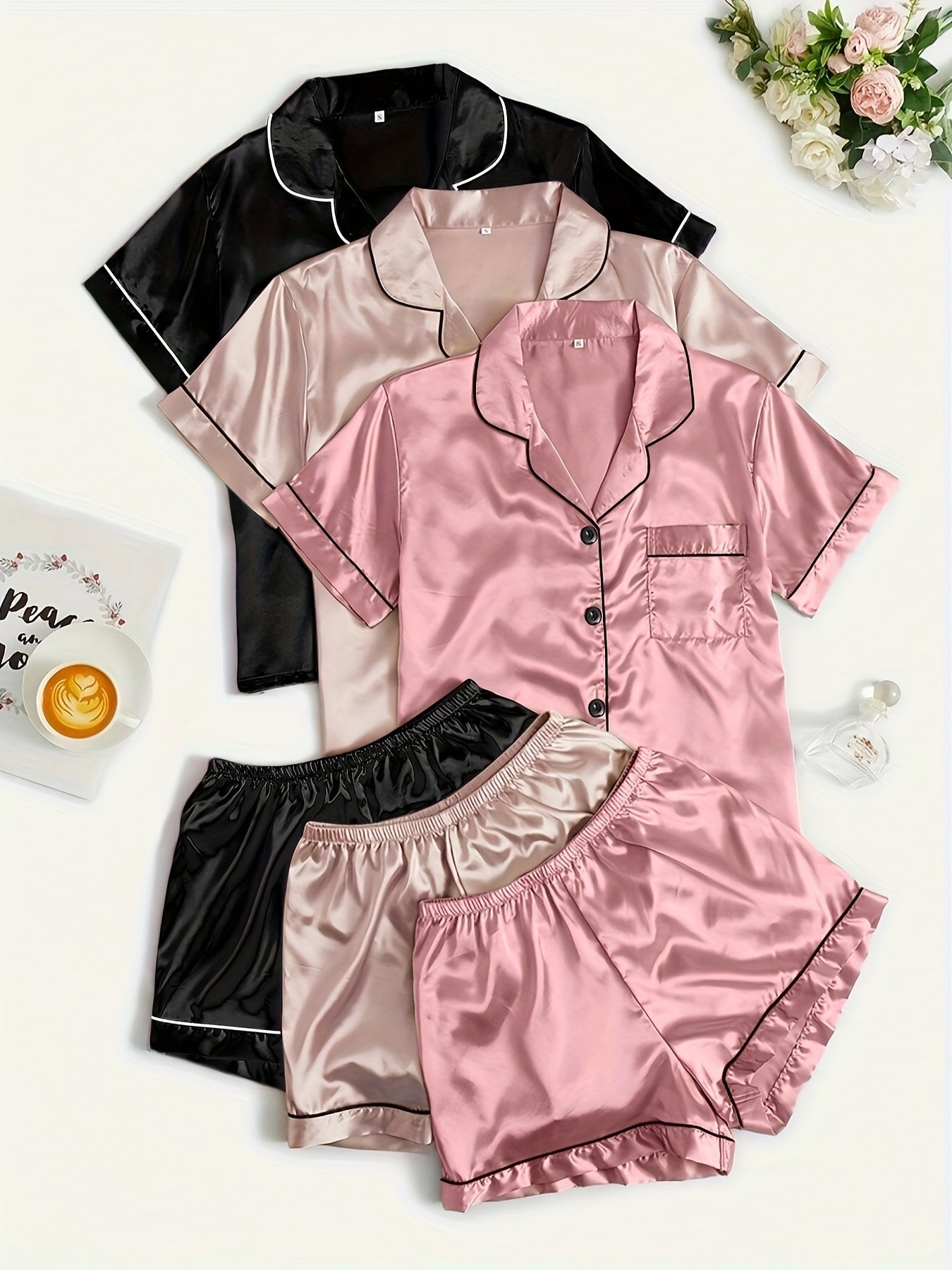 Unisex Pajama Set - Satin – Black option – main product image