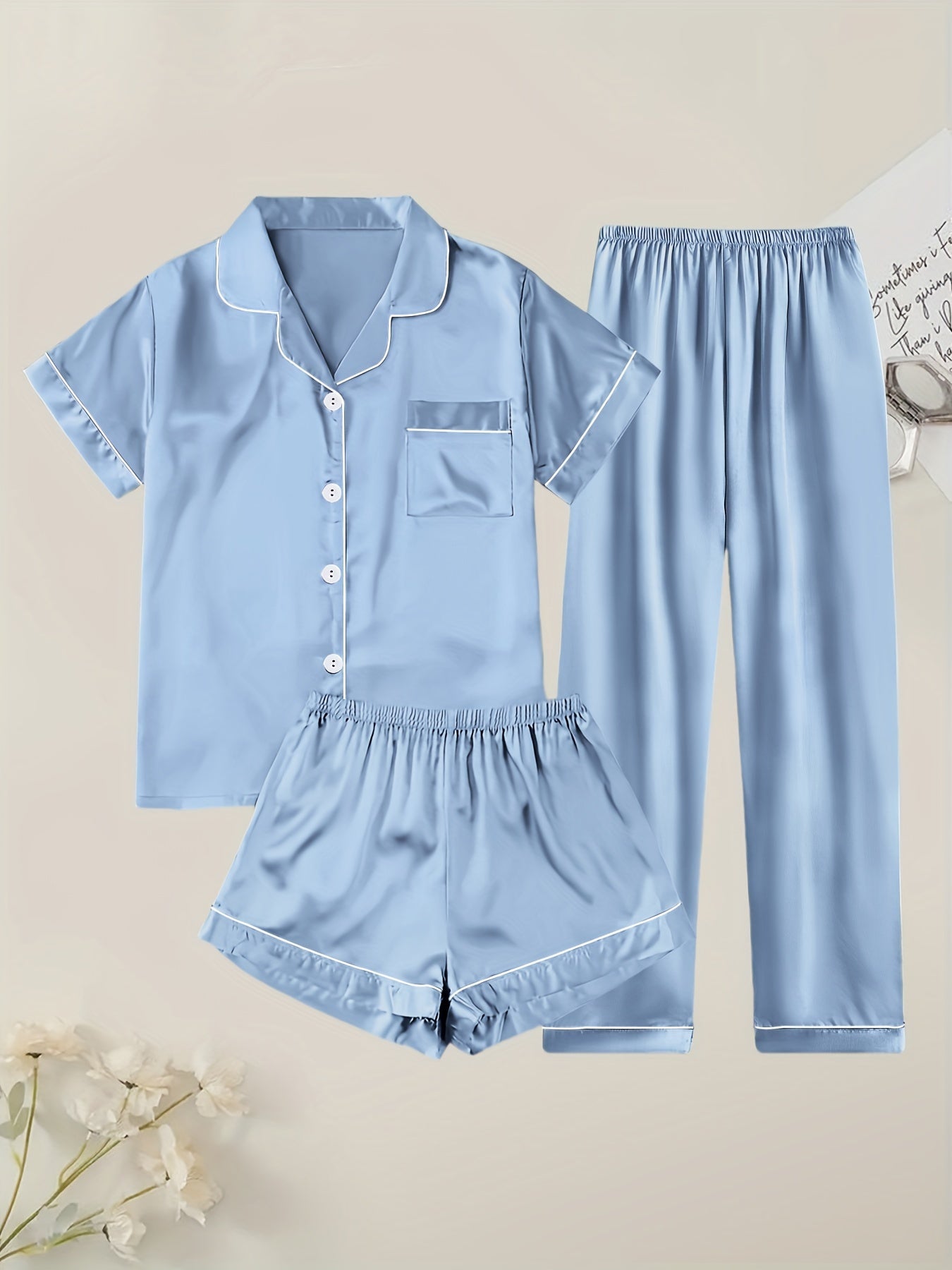 Unisex Pajama Set - Satin Short Sleeve – view 9