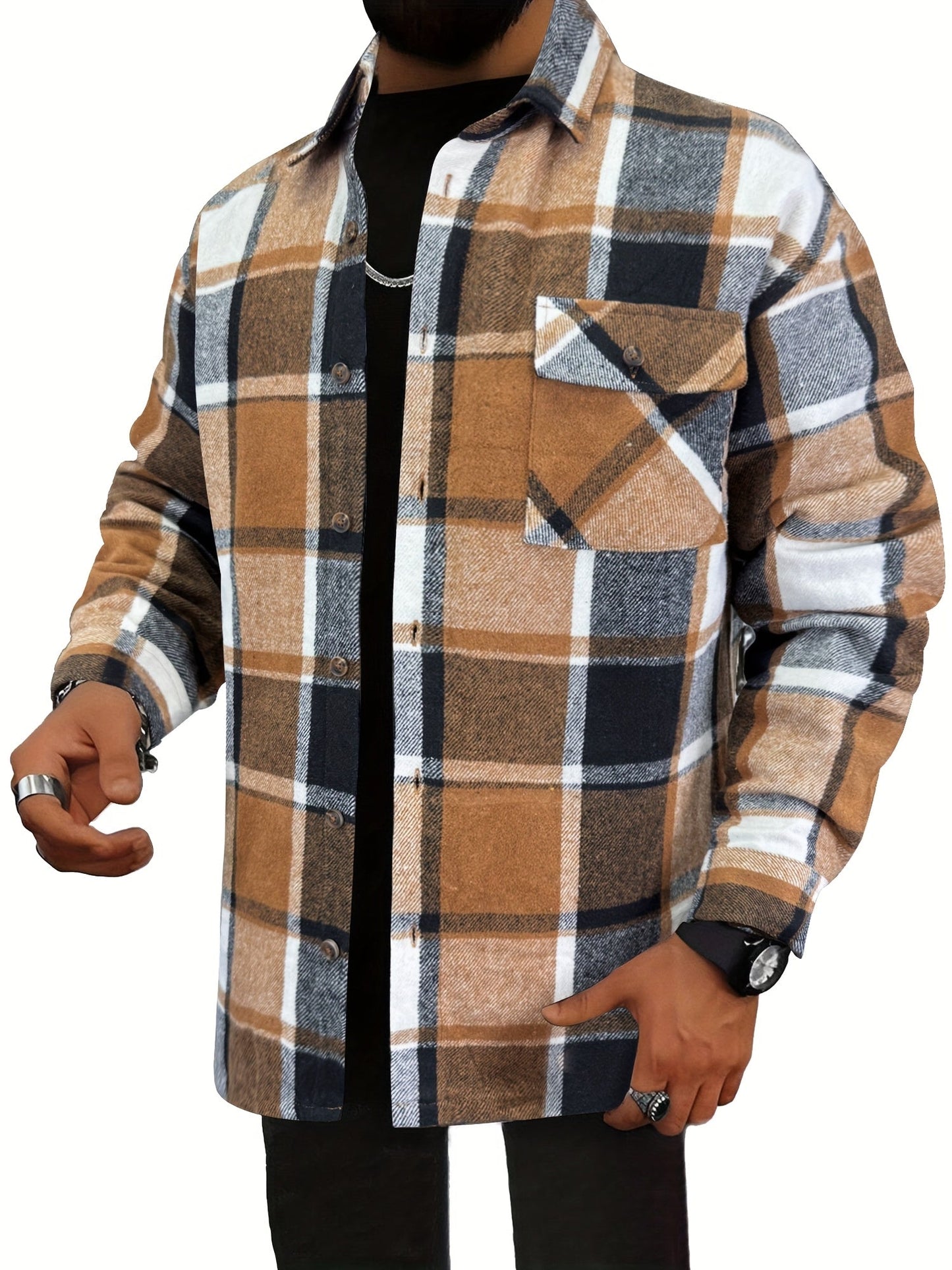 Unisex Plaid Shirt - Short Sleeve – Black option – view 4