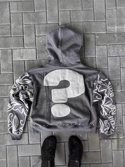 Unisex Relaxed Graphic Zip-Up Hoodie – Grey option – view 2
