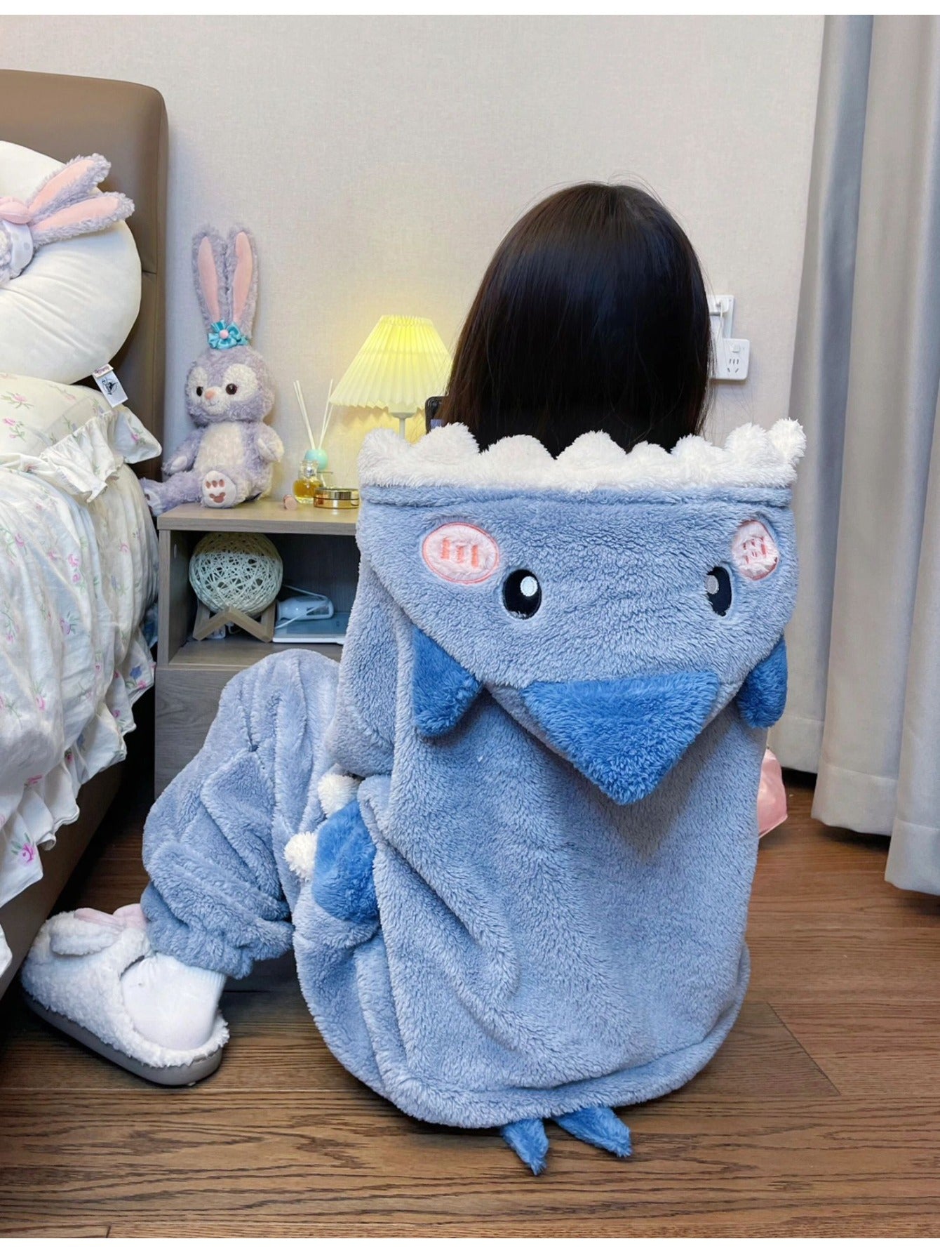 Unisex Shark Fleece Pajama Jumpsuit - Hooded Winter Sleepwear – view 11