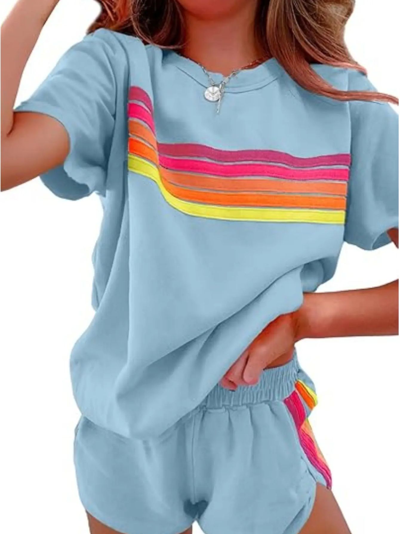 Unisex Shorts Outfit Set – White / Powder blue – White option – view 3