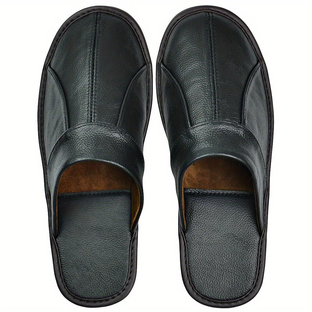 Unisex Slippers - Non-Slip Sole – Black Leather – Black option – main product image