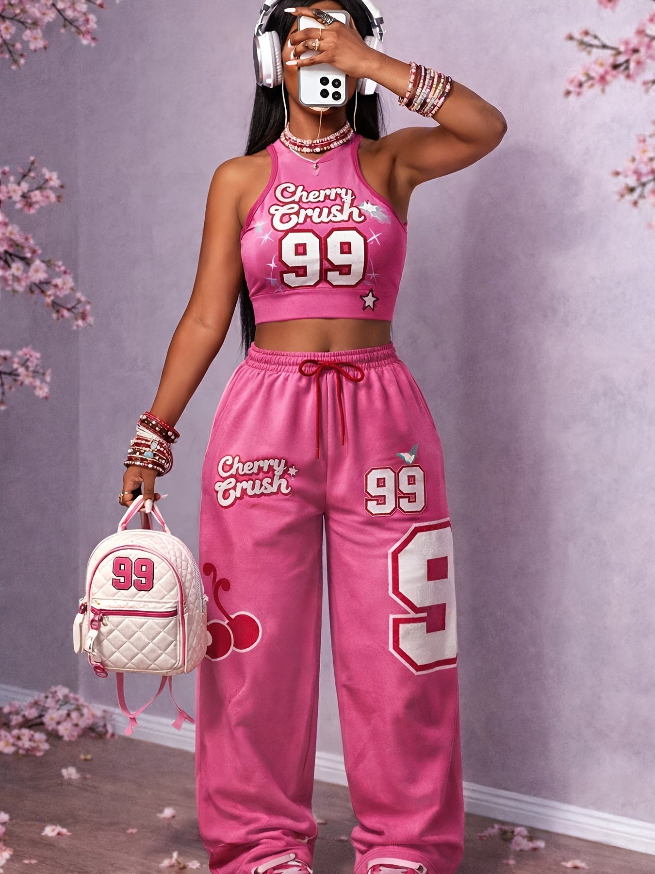 Unisex Two-Piece Outfit Set - Graphic Wide-Leg detail view