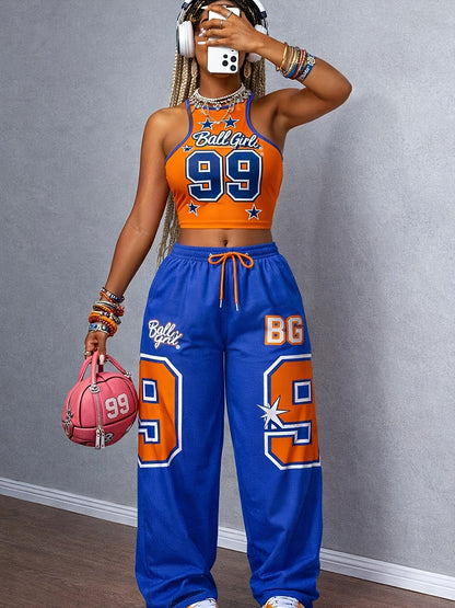 Unisex Two-Piece Outfit Set - Graphic Wide-Leg detail view