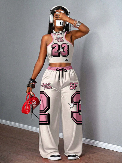 Unisex Two-Piece Outfit Set - Graphic Wide-Leg detail view