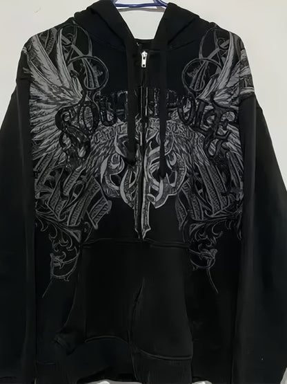 Unisex Versatile Denim Graphic Hoodie detail view