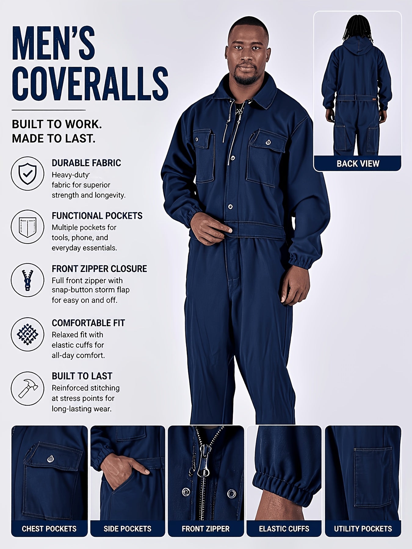 Unisex Work Coveralls - Multi-Pocket Utility Design – view 8