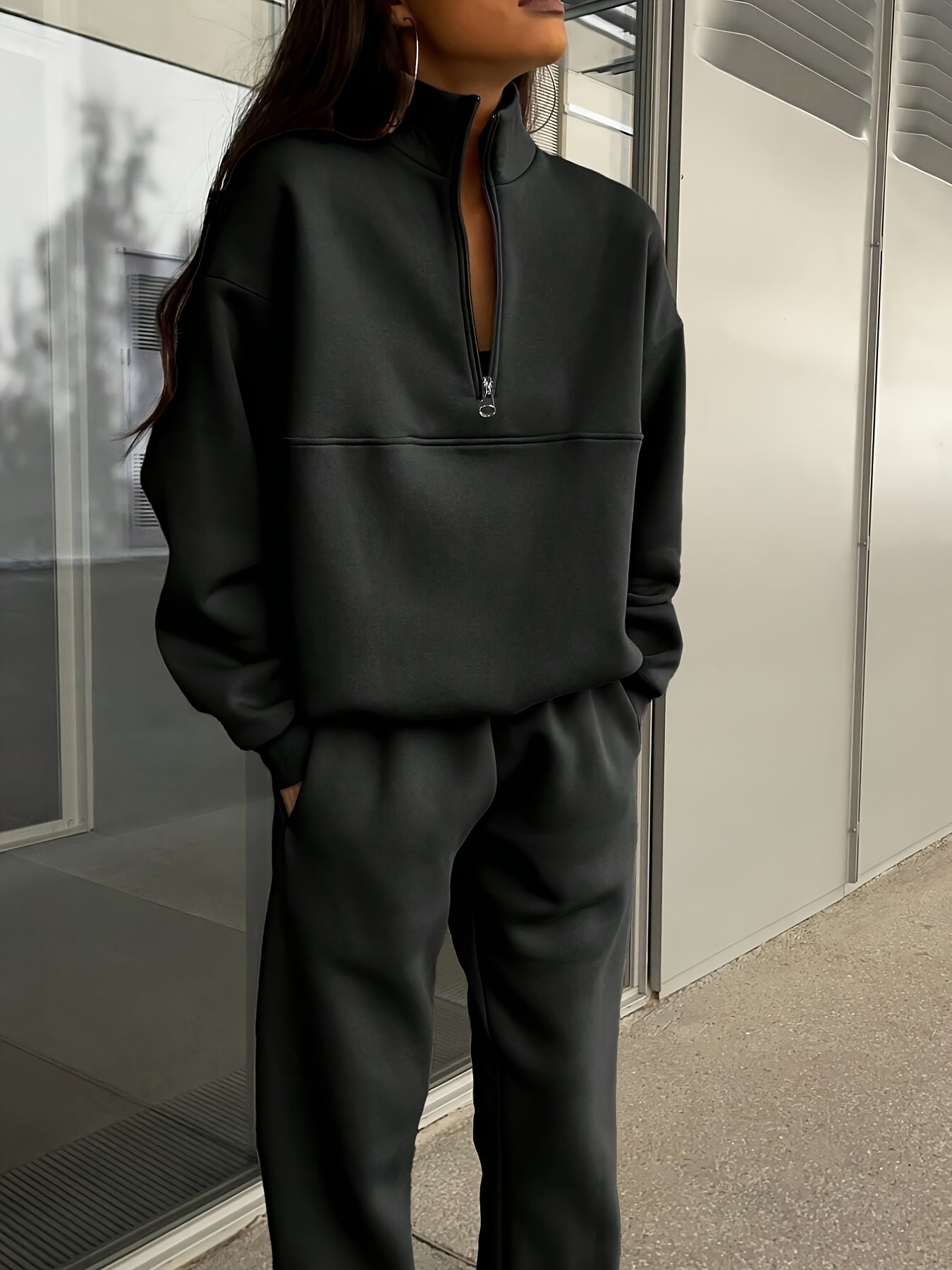 Unisex Zip-Up Tracksuit Set - High Neck – Grey option – view 3