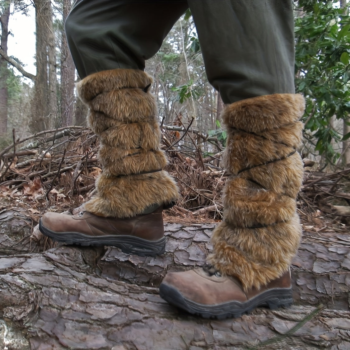 Viking Faux Fur Leg Warmers - Costume detail view