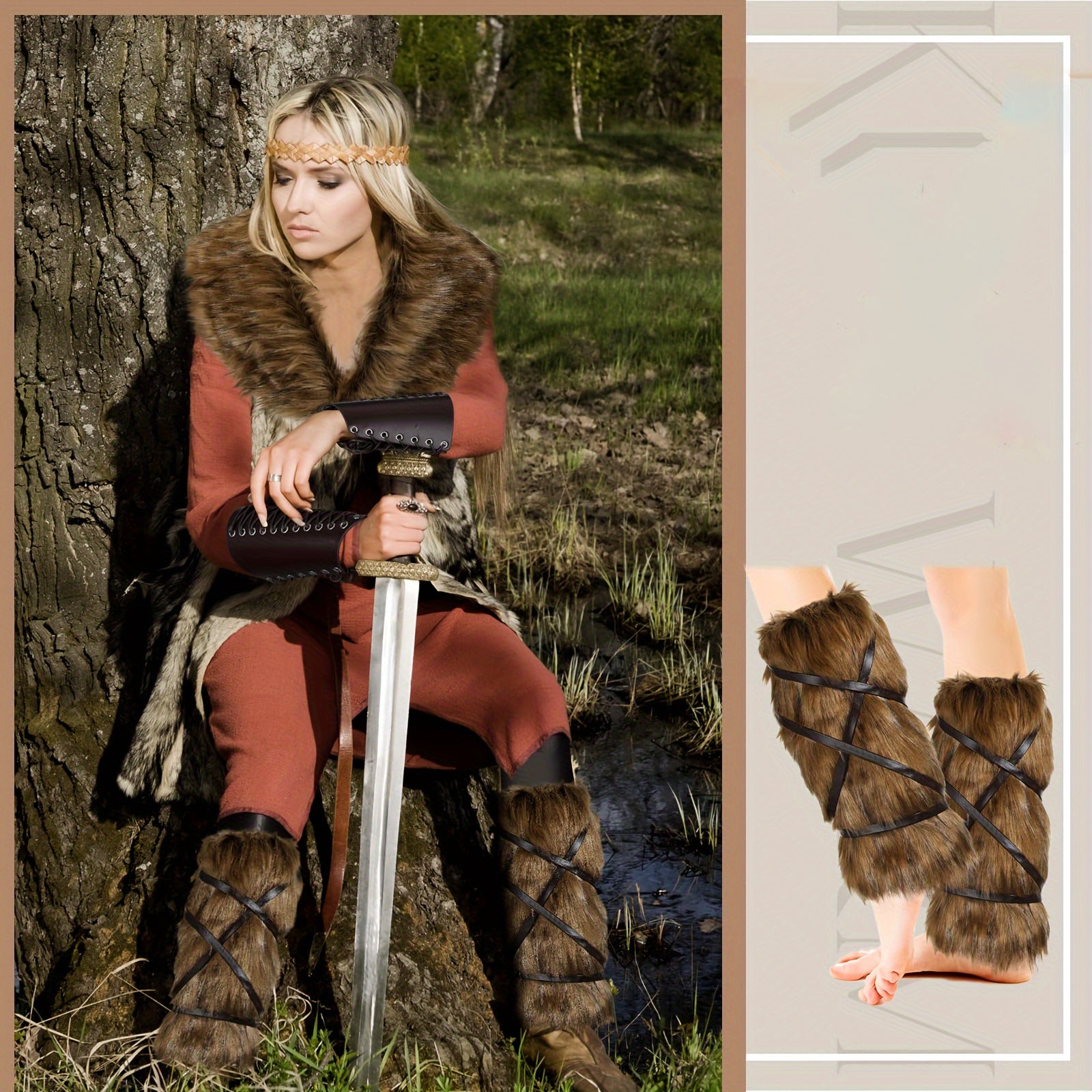Viking Faux Fur Leg Warmers - Costume detail view