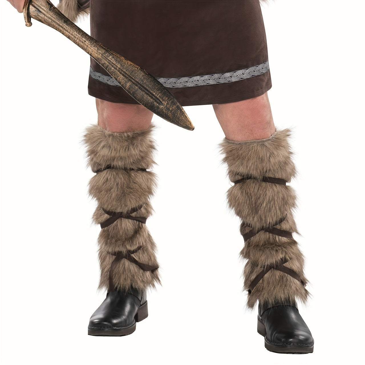 Viking Faux Fur Leg Warmers - Costume – Brown option – view 4