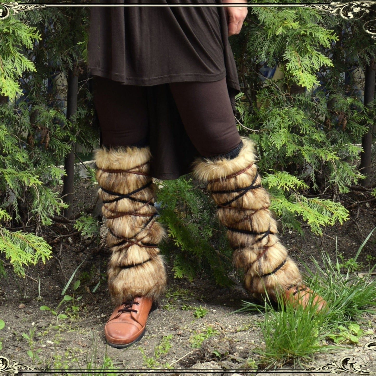 Viking Faux Fur Leg Warmers - Costume – Brown option – view 5