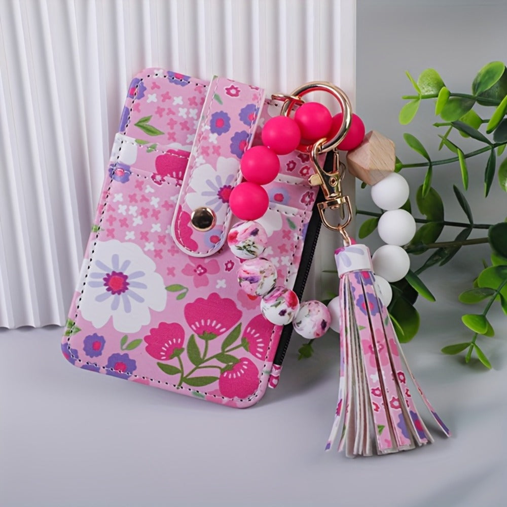 Wallets & Coin Purses - Beaded Wristlet Keychain Wallet Floral Purse with Tassel Card Holder Key - product detail view 6