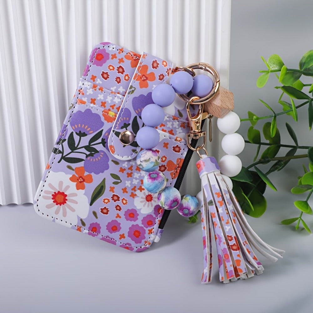 Wallets & Coin Purses - Beaded Wristlet Keychain Wallet Floral Purse with Tassel Card Holder Key - product detail view 7