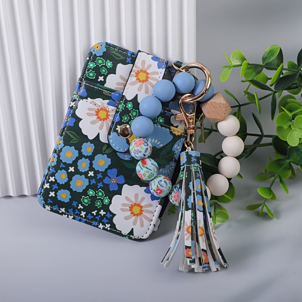Wallets & Coin Purses - Beaded Wristlet Keychain Wallet Floral Purse with Tassel Card Holder Key - product detail view 10