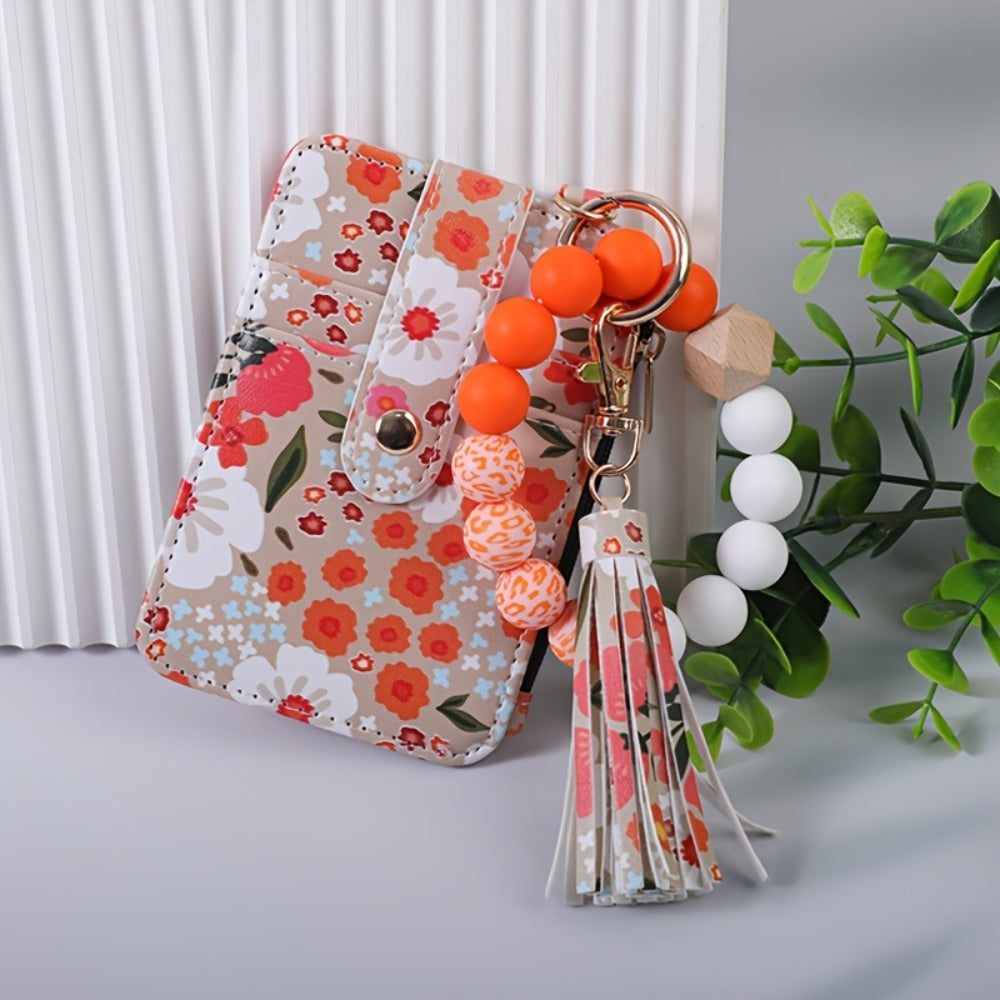 Wallets & Coin Purses - Beaded Wristlet Keychain Wallet Floral Purse with Tassel Card Holder Key - product detail view 12