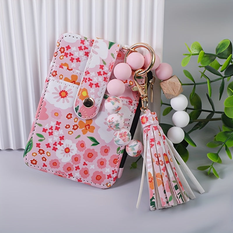 Wallets & Coin Purses - Beaded Wristlet Keychain Wallet Floral Purse with Tassel Card Holder Key - product detail view 13