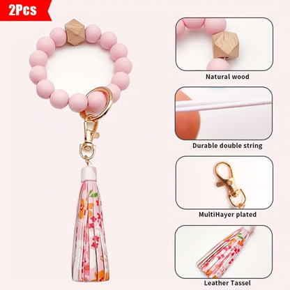 Wallets & Coin Purses - Floral Purse Beaded Wrist Keychain 2pcs Set PU Tassel Card Bag Bohemian - product detail view 8