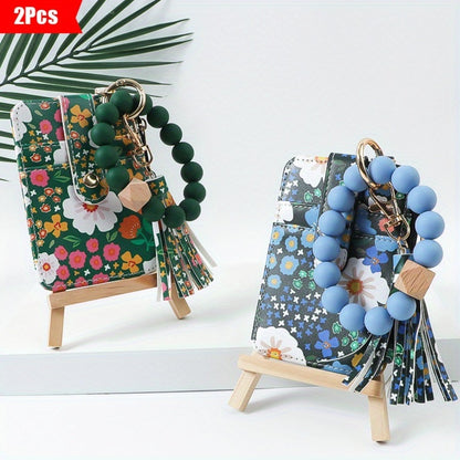 Wallets & Coin Purses - Floral Purse Beaded Wrist Keychain 2pcs Set PU Tassel Card Bag Bohemian - product detail view 11