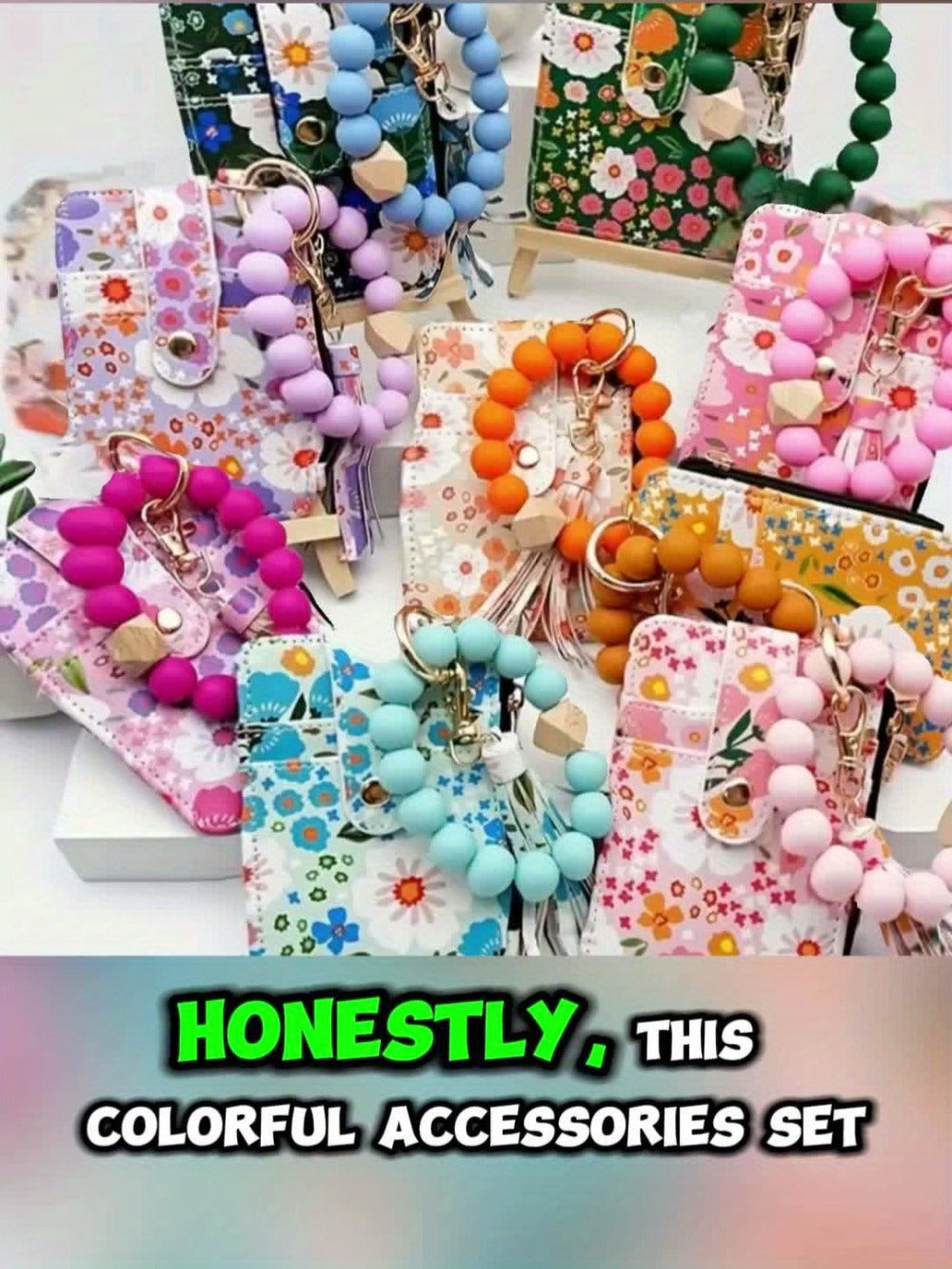 Wallets & Coin Purses - Floral Purse Beaded Wrist Keychain 2pcs Set PU Tassel Card Bag Bohemian - product detail view 13