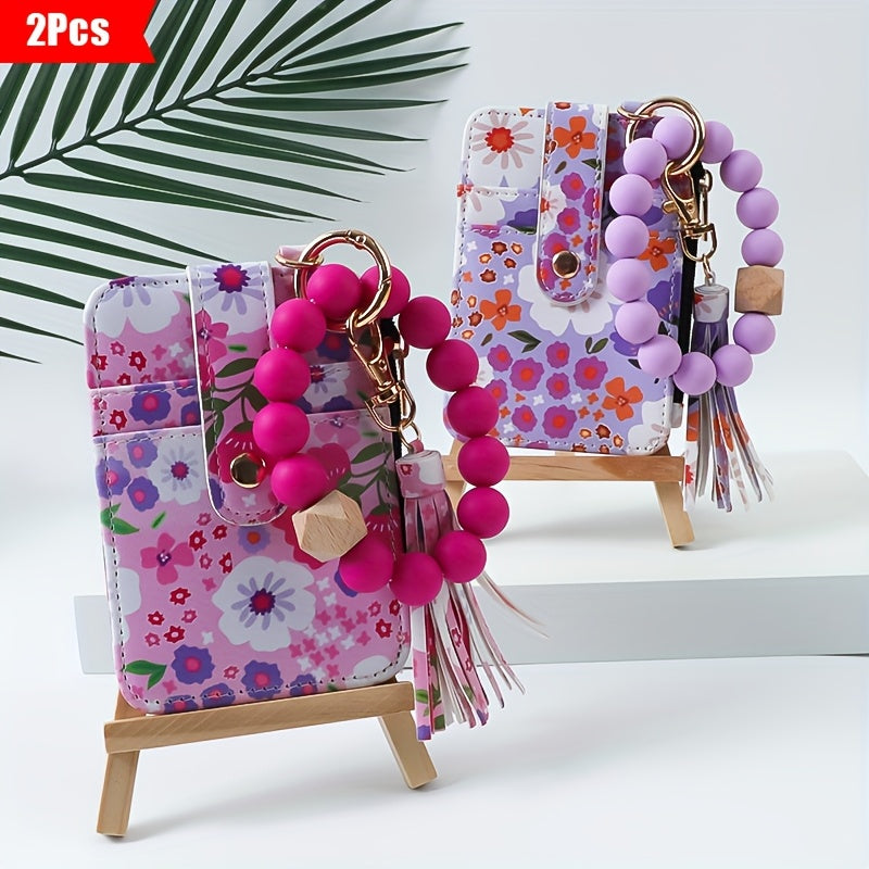 Wallets & Coin Purses - Floral Purse Beaded Wrist Keychain 2pcs Set PU Tassel Card Bag Bohemian - product detail view 17