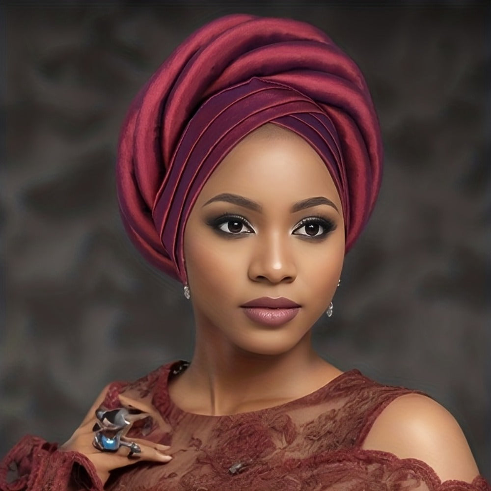 Wedding Hat - Nigerian for Women - 100% Polyester Sponge Turban with Elasticity, Button - product detail view 3