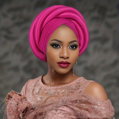Wedding Hat - Nigerian for Women - 100% Polyester Sponge Turban with Elasticity, Button - product detail view 6