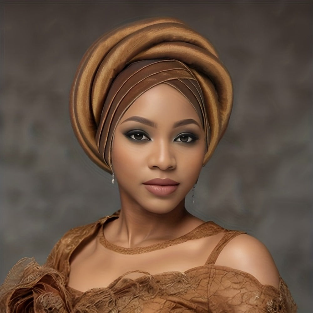 Wedding Hat - Nigerian for Women - 100% Polyester Sponge Turban with Elasticity, Button - product detail view 7