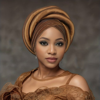 Wedding Hat - Nigerian for Women - 100% Polyester Sponge Turban with Elasticity, Button - product detail view 7