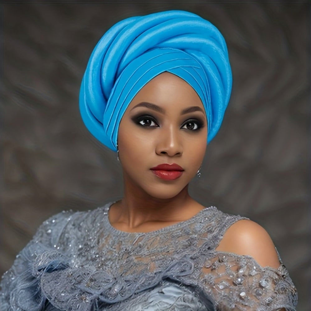 Wedding Hat - Nigerian for Women - 100% Polyester Sponge Turban with Elasticity, Button - product detail view 11