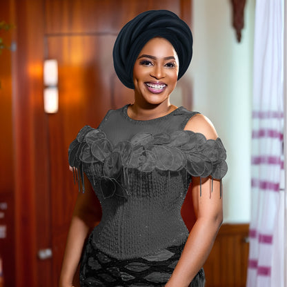 Wedding Hat - Nigerian for Women - 100% Polyester Sponge Turban with Elasticity, Button - product detail view 13