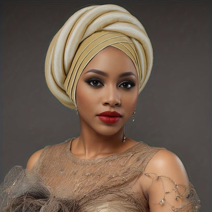 Wedding Hat - Nigerian for Women - 100% Polyester Sponge Turban with Elasticity, Button - product detail view 18
