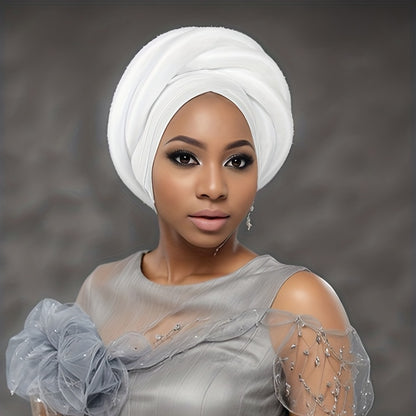 Wedding Hat - Nigerian for Women - 100% Polyester Sponge Turban with Elasticity, Button - product detail view 22