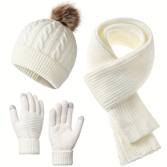 Winter Accessories Set - Hat Scarf and Gloves 3-Piece - Warm Cozy Matching Cold Weather , Unisex - main product view