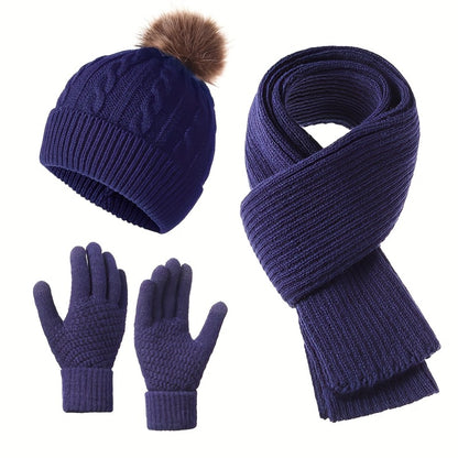 Winter Accessories Set - Hat Scarf and Gloves 3-Piece - Warm Cozy Matching Cold Weather , Unisex - product detail view 2