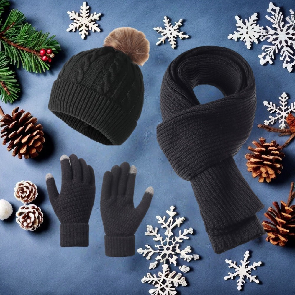Winter Accessories Set - Hat Scarf and Gloves 3-Piece - Warm Cozy Matching Cold Weather , Unisex - product detail view 14