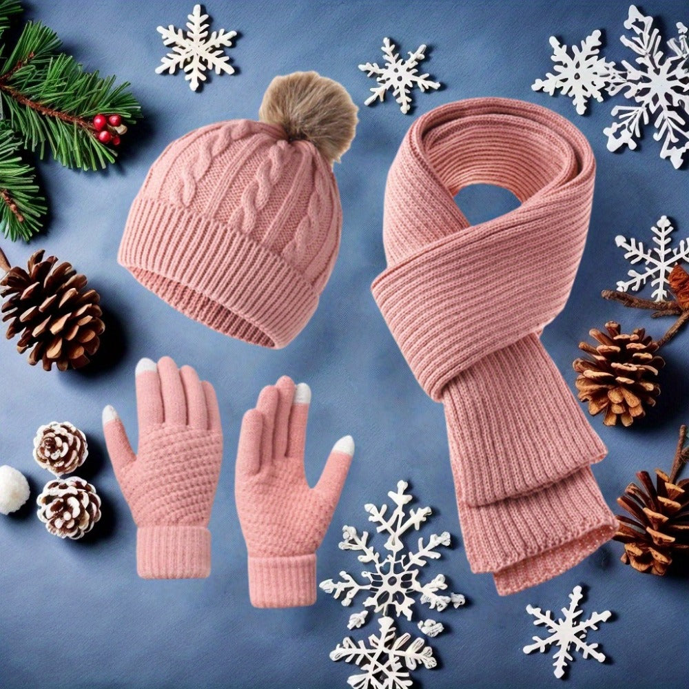 Winter Accessories Set - Hat Scarf and Gloves 3-Piece - Warm Cozy Matching Cold Weather , Unisex - product detail view 17