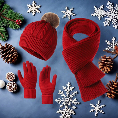 Winter Accessories Set - Hat Scarf and Gloves 3-Piece - Warm Cozy Matching Cold Weather , Unisex - product detail view 18