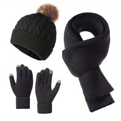 Winter Accessories Set - Hat Scarf and Gloves 3-Piece - Warm Cozy Matching Cold Weather , Unisex - product detail view 22