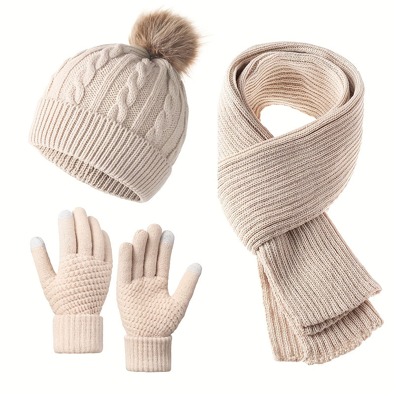 Winter Accessories Set - Hat Scarf and Gloves 3-Piece - Warm Cozy Matching Cold Weather , Unisex - product detail view 24