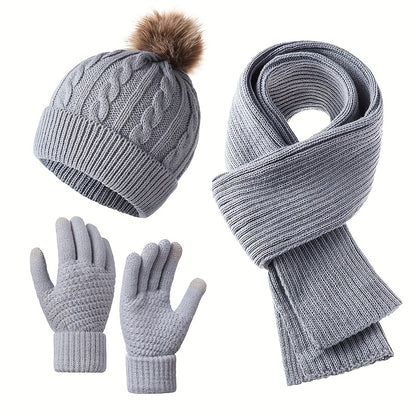 Winter Accessories Set - Hat Scarf and Gloves 3-Piece - Warm Cozy Matching Cold Weather , Unisex - product detail view 25